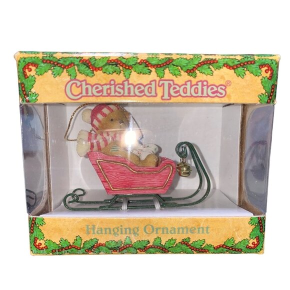 Cherished Teddies Teddy In Sleigh 2000 Enesco 546542 Hanging Ornament - Picture 1 of 7